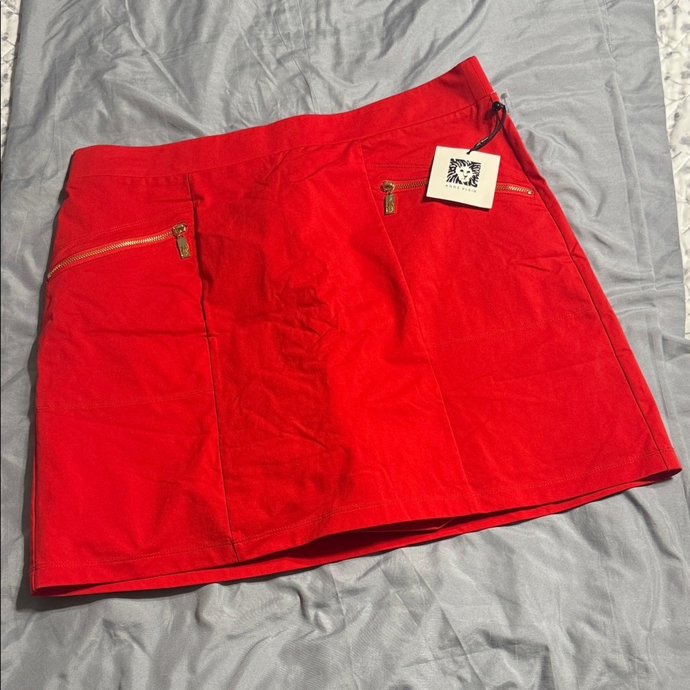 Red Anne Klein Mini Skirt with Gold Zipper Accents M